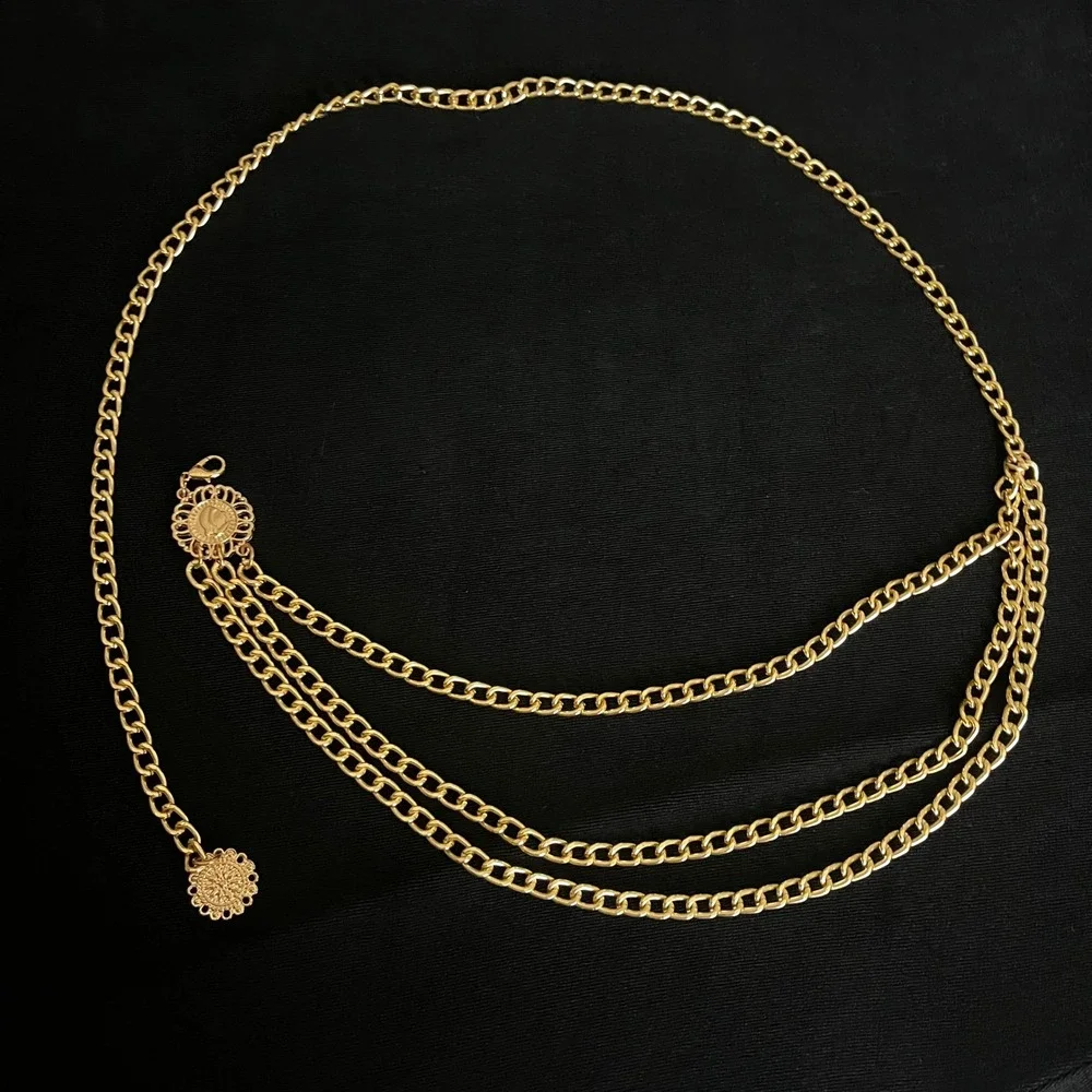 Vintage Layered‎ Gold Chain Belt Medallion Multi Strand Waist Belt 35